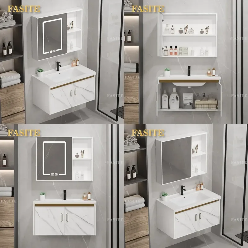Modern Bathroom Vanity Cabinet with Ceramic Washbasin and Mirror Storage Combo Floor Standing Sink Unit for Home Toilet Room