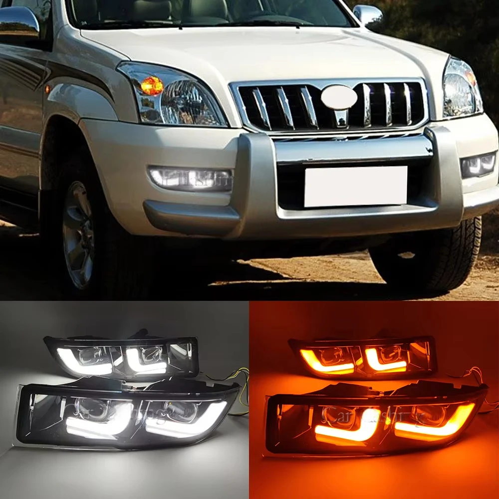 2PCS LED DRL for Toyota Land Cruiser Prado 120 GRJ120 TRJ120 FJ120 LC120 2002-2010 Daytime Running Light Fog Lamp Turn Signal