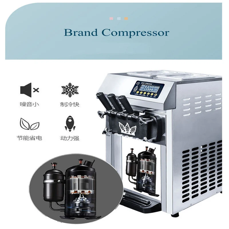 La macchina per gelato soft a tre colori da tavolo automatica commerciale a tre teste può produrre più gusti di gelato