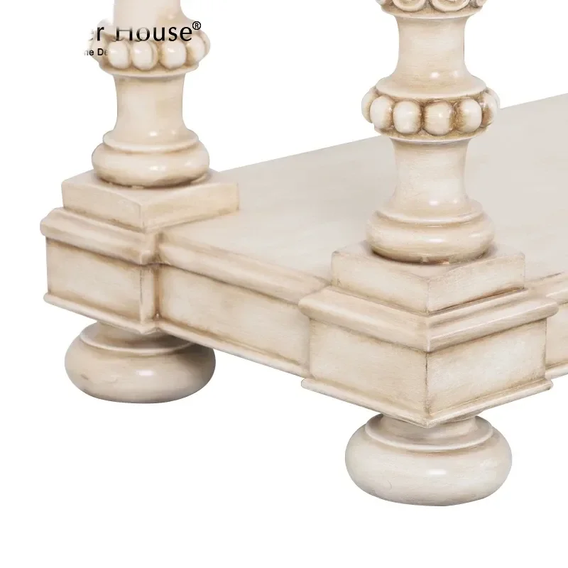 American Solid Wood White Retro Entryway Table Carved Decorative Cabinet Vintage Wall Side Console for Foyer Hallway