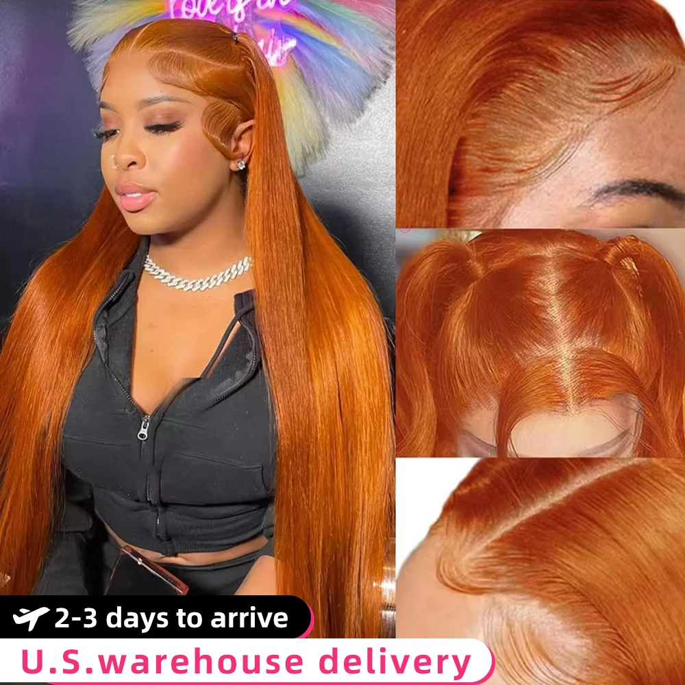 

30 36 Inch Ginger Orange Straight 13x6 HD Transparent Lace Frontal Human Hair Wigs Remy Brazilian 13X4 Lace Front Wig For Women