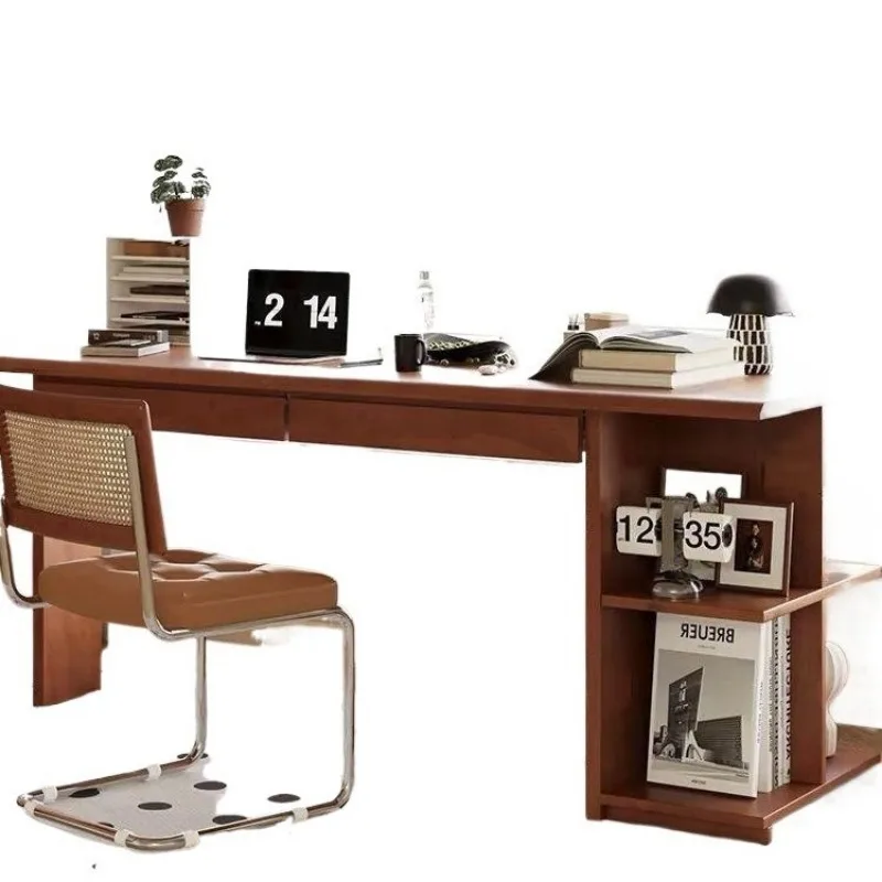 Solid wood desk bookcase integrated retro bedroom study home office medieval study table with drawers computer desk