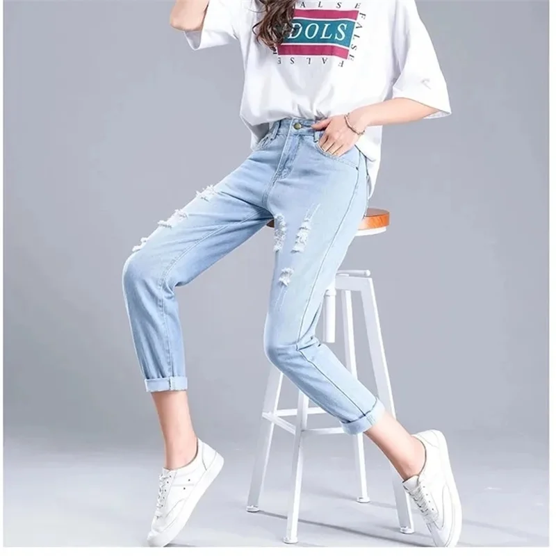 Broken Hole Jeans Women Denim Pants 2022 Spring Summer New Korean High Waist Cowboy Pants Female Students Haroun Pants