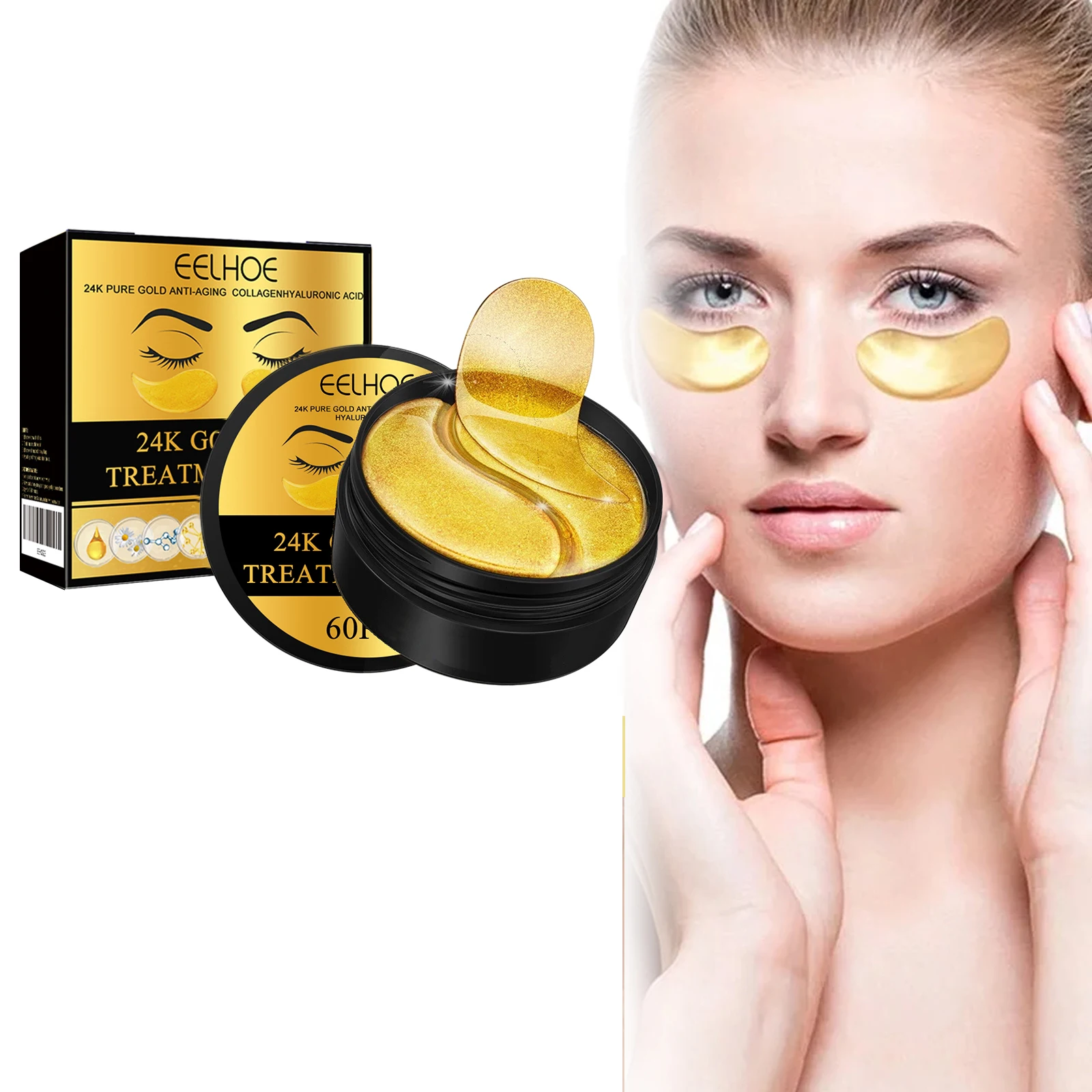 60 uds 24K oro colágeno máscara de ojos Anti ojeras eliminación de ojos bolsas hidratante antienvejecimiento parches para ojos algas marinas ojos piel Coche