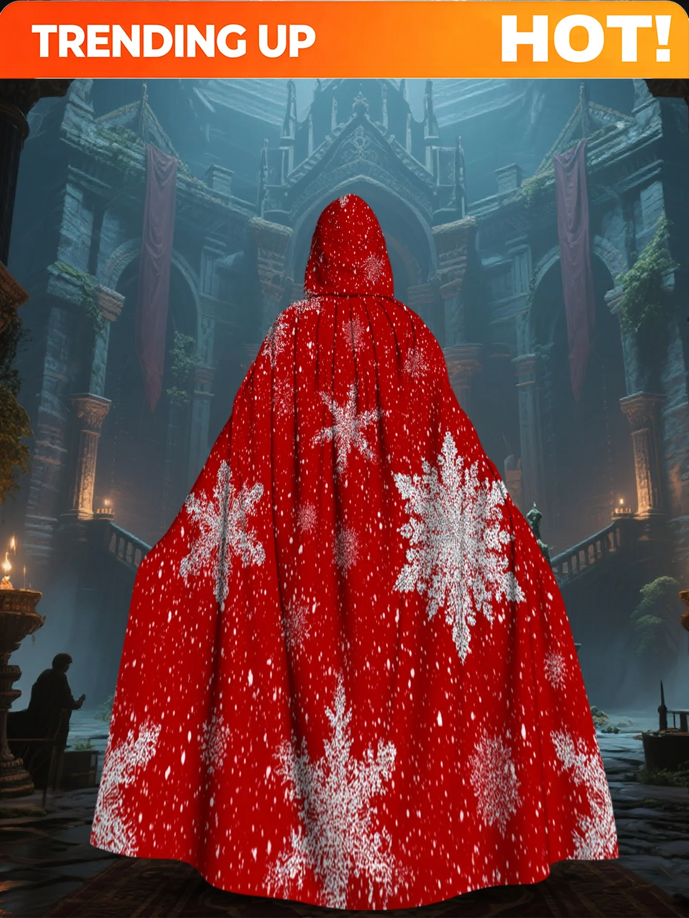 Customization 1pc LianyaoShi Selection 2D Flat Printing Merry Christmas Everyday - Elegant Hooded Cape Snowflake Red Snowflake 1