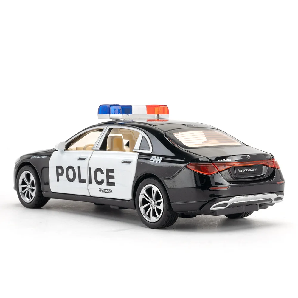 Modelo de coche de aleación a escala 1/32, Metal fundido a presión S680, modelo de coche de policía con sonido ligero, función de retroceso, juguete para regalos de colección para niños