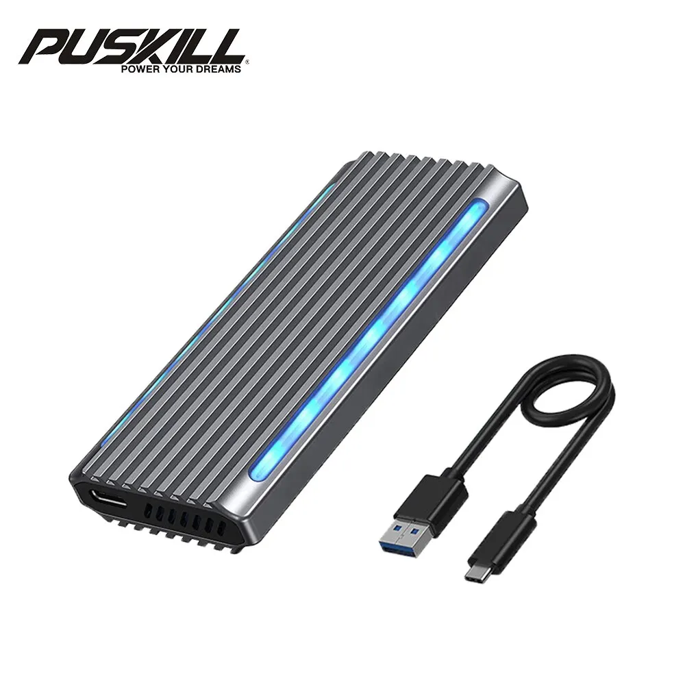 PUSKILL Aluminum Alloy M.2 SSD Case RGB Support M.2 NVME\NGFF USB 3.1 10Gbps HD Transmission Cooling Mobile Enclosure Box
