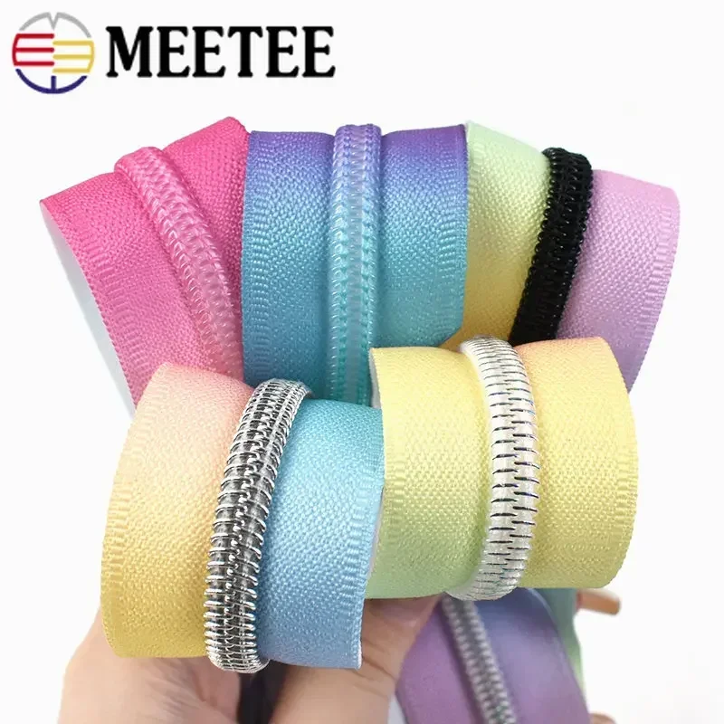 3/5/10Meters 5# Printed Rainbow Nylon Zipper Tape Decorative Continuous Zip for Jacket Bag Clothes Repair Kit Sewing Accessories