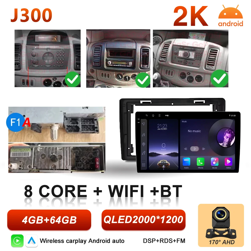 Android 16 autoradio voor Renault Trafic 2, Opel Vivaro A en Nissan Primastar 2001-2014, multimediaspeler met Carplay en GPS-stereo