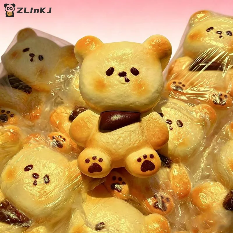 ▶1Pcs Cute Bear Bread  With Soft Slow Rising Texture And Realistic Baked Look For Stress Relief Kid Gift Home Office Desk Decor