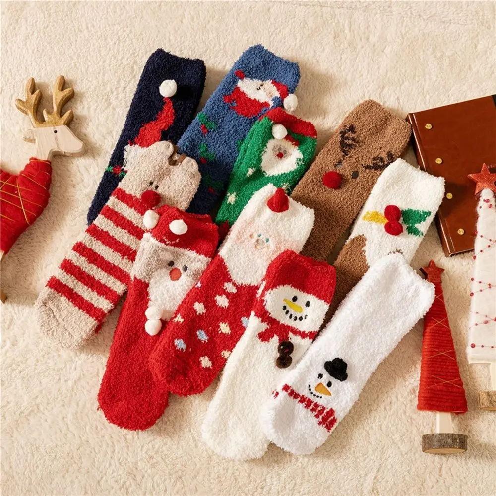 

Simple Elk Snowman Home Socks Cartoon Christmas Hat Winter Coral Velvet Socks Christmas Socks Women Hosiery Middle Tube Socks