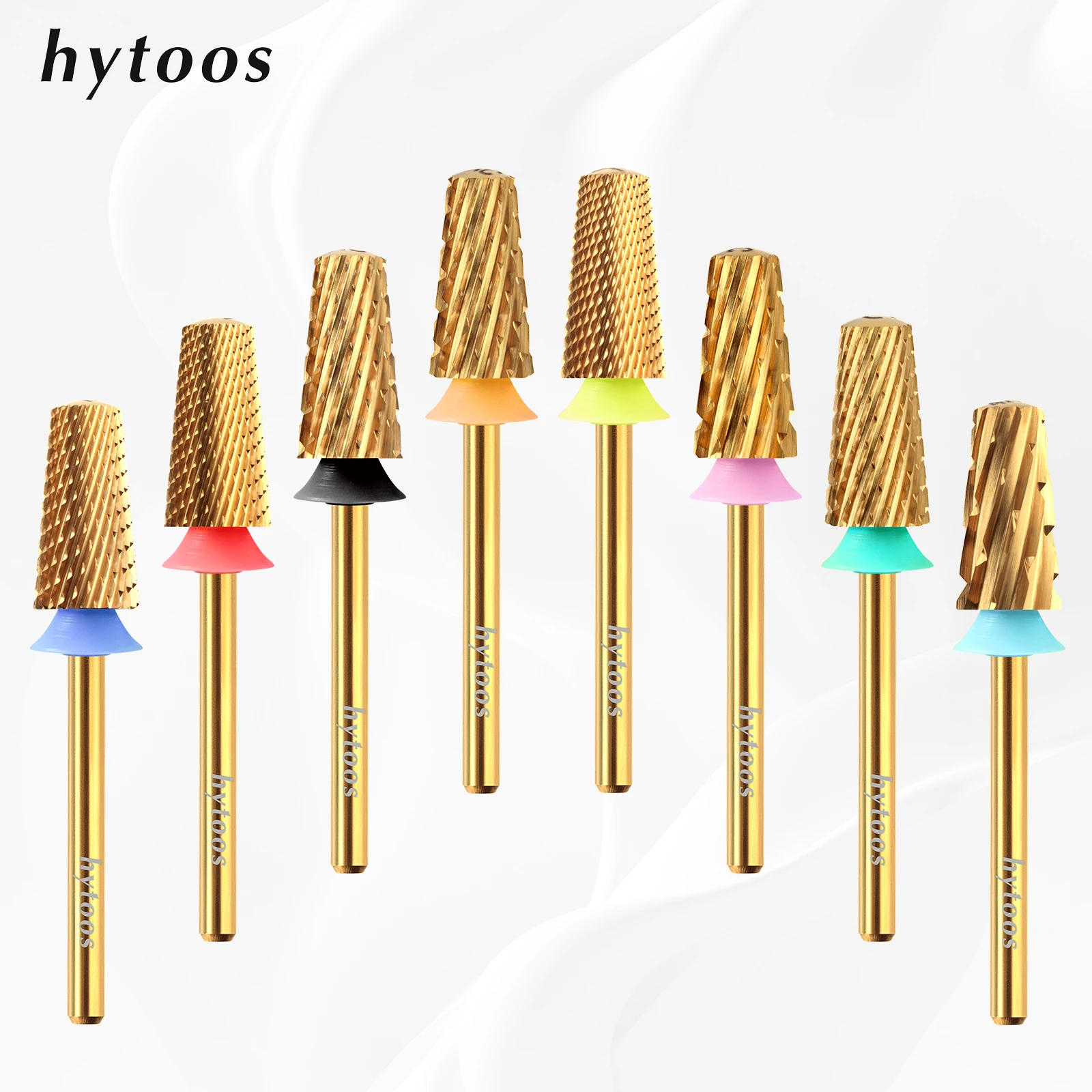 HYTOOS-brocas cónicas de seguridad de titanio para uñas, barril superior liso, broca de carburo, eliminación de Gel, herramienta de accesorios para taladros eléctricos