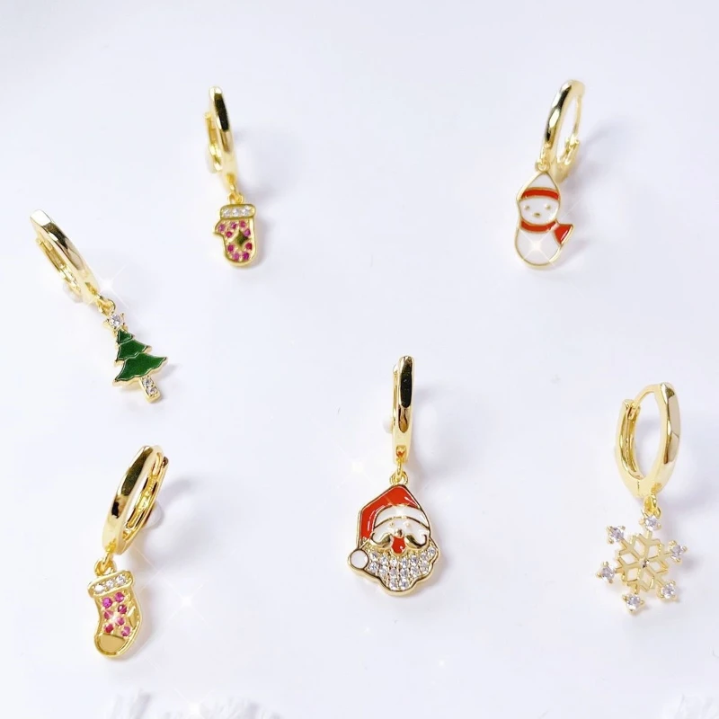 ENSHIR 2023 New Trendy Christmas Hoop Earrings Xmas Tree Snowman Santa Claus Christmas Stud Earrings  for Women Christmas Gifts