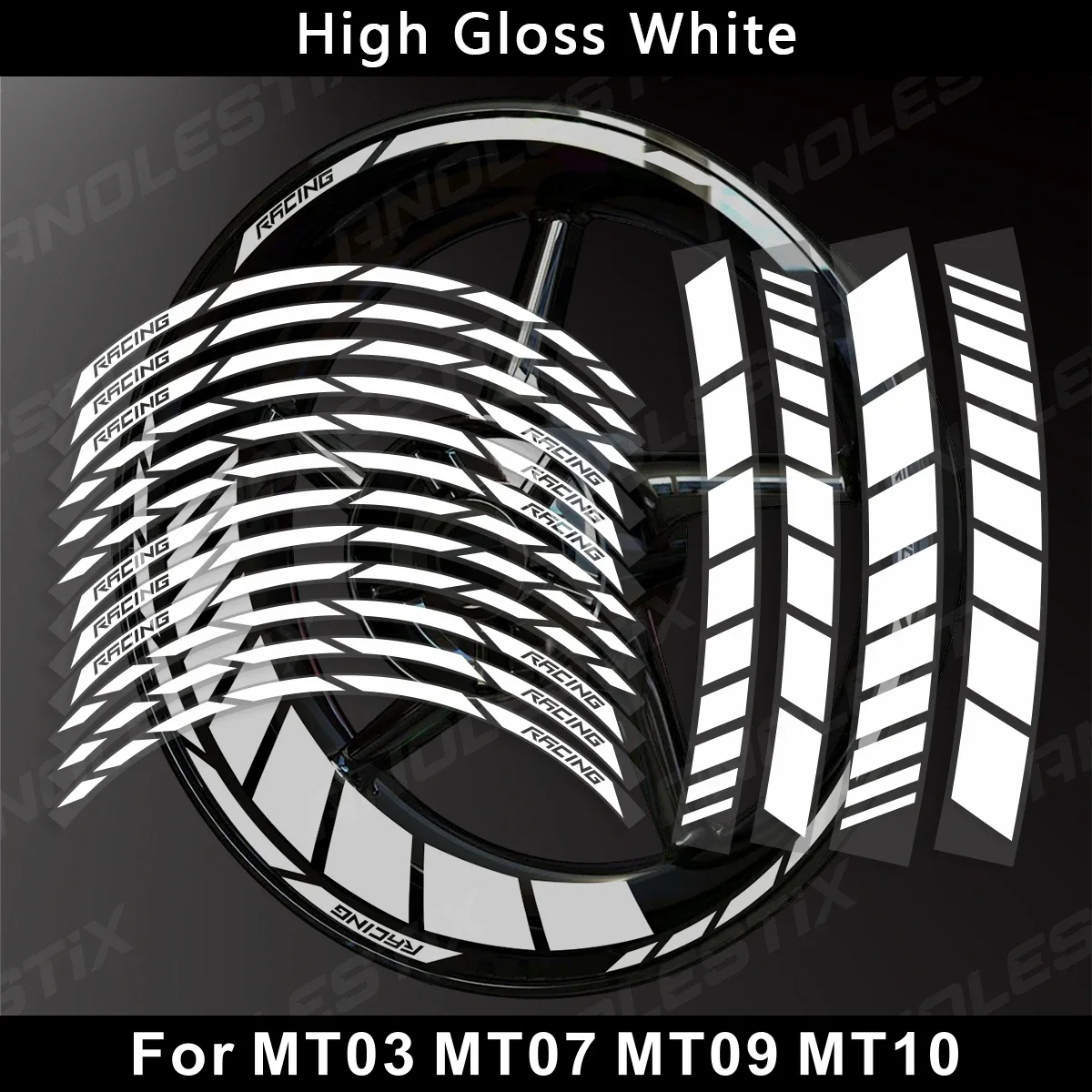 AnoleStix nastro riflettente della banda del bordo della decalcomania del mozzo dell\'autoadesivo della ruota del motociclo per YAMAHA MT03 MT07 MT09