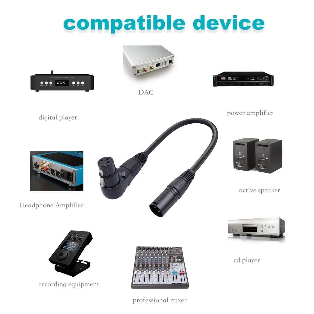 AC57-2Pcs 3 Pin XLR Right Angle Male To Female Plug Microphone Audio Cable 90 Degree XLR Female To Straight XLR Male Cable