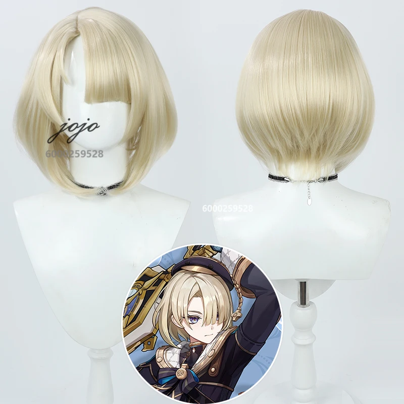 

Game Genshin Impact Freminet Cosplay Wig Light Yellow Bob Heat Resistant Synthetic Hair Halloween Christmas Party Cosplay Wigs