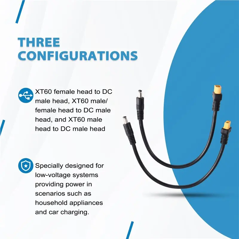 B29C-For XT60 Male/Female Connector To DC5521 Male Power Cable Adaptor 15AWG Connection Home Car Battery Charging Adapter