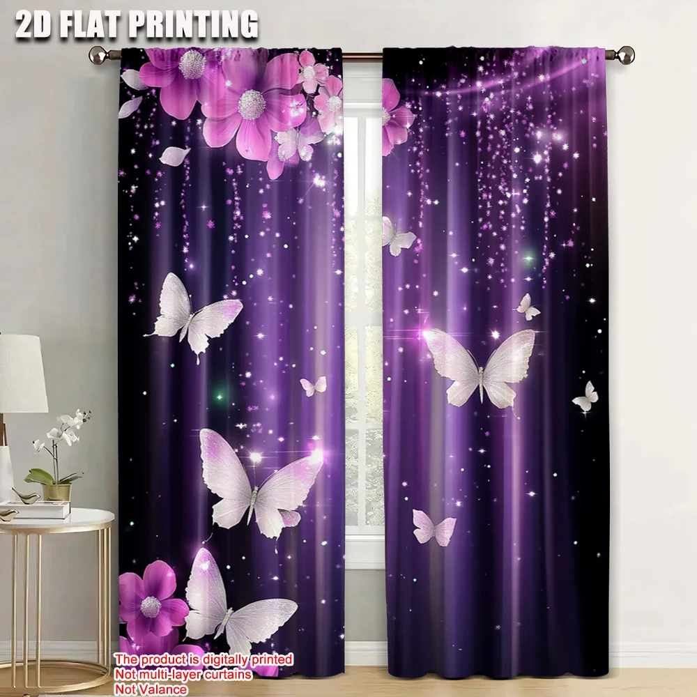 

2pc, Window Curtains flowers and plants (3) 100% Polyester,Without Electricity Birthday Party Suitable for Holiday Portraits