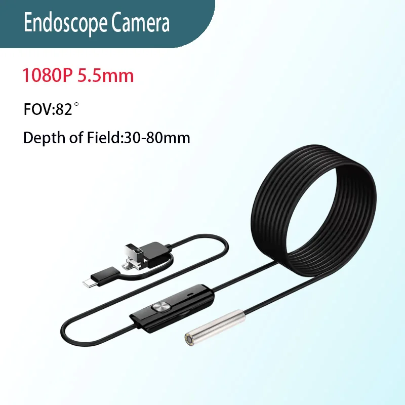 كاميرا بالمنظار USB 3 en 1، 5.5 مم، 1080P IP67، 6 أطواق LED، أندرويد، منظار داخلي مرن، هاتفونال وما إلى ذلك