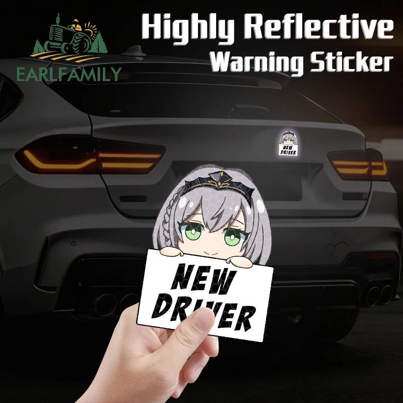 EARLFAMILY New Driver Hololive Warnning Stickers Reflective Skateboard Decal DIY Scratch Proof JDM Car Decoration Accessories
