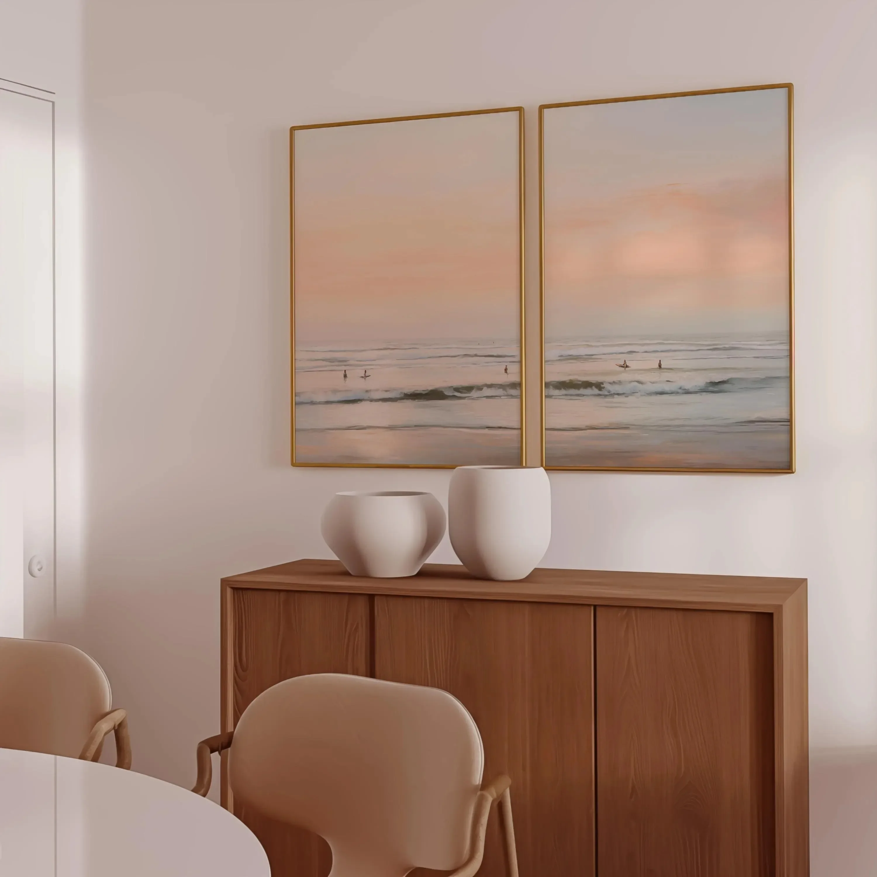 Canvas Painting 2pcs frameless 2pcs/set Retro Sunset Surfer Canvas Printing Pastel Beach Art Ocean Surf Wall Art Poster for Mode