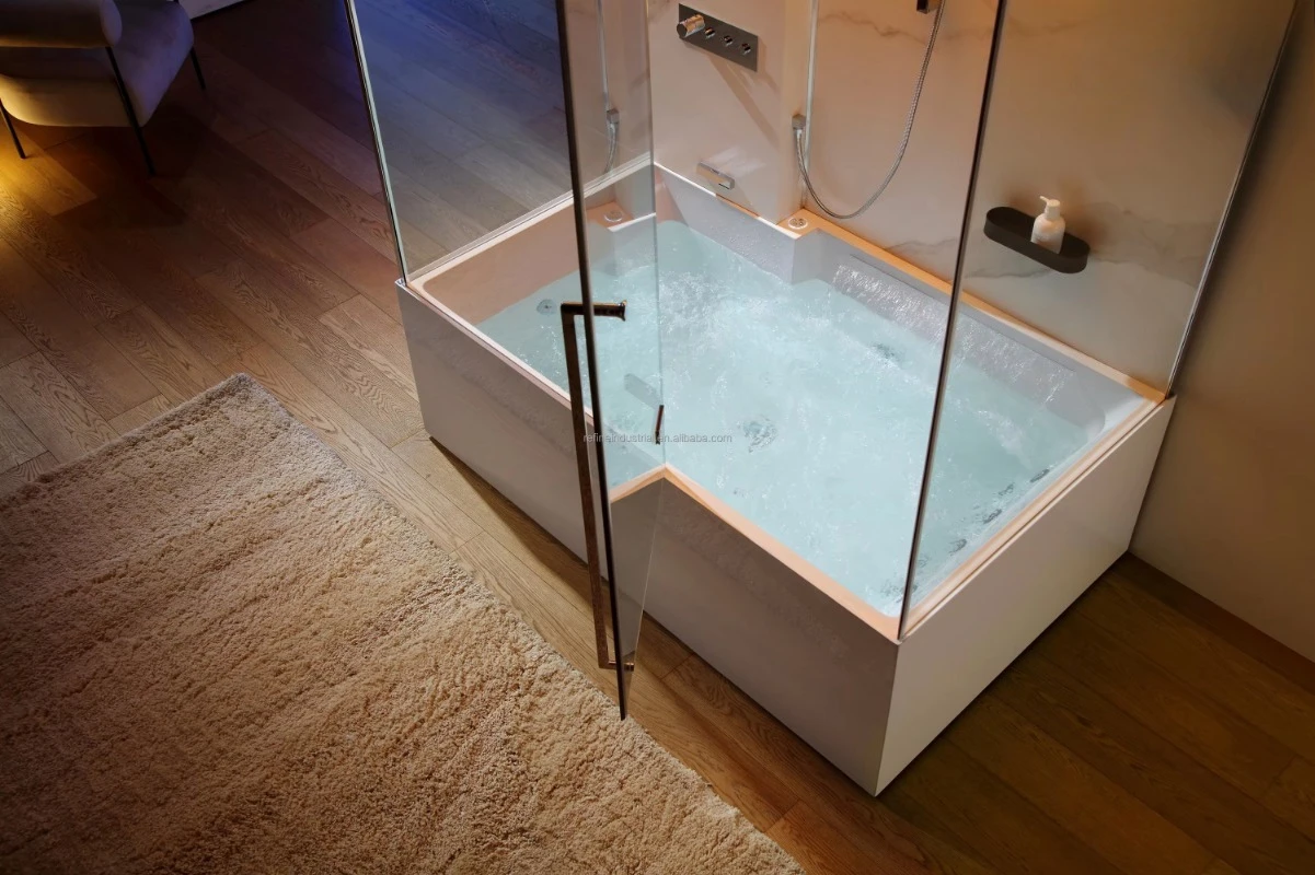 Japanese-Style Luxury 2-Person Steam Shower Combo Modern Wet Sauna Room with Massage Function & Acrylic Tray