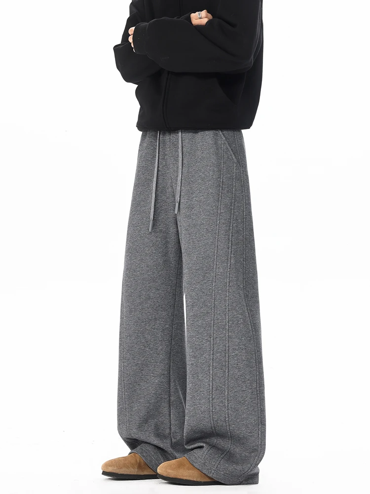 

Мужские зимние утепленные спортивные брюки из хлопка, прямого кроя, свободного покроя, повседневные, широкие штанины