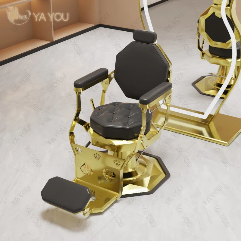 

Gold Stainless Steel Base Inverted Barber Chair Lift Hair Chair Can Be Customized For Barber Shops