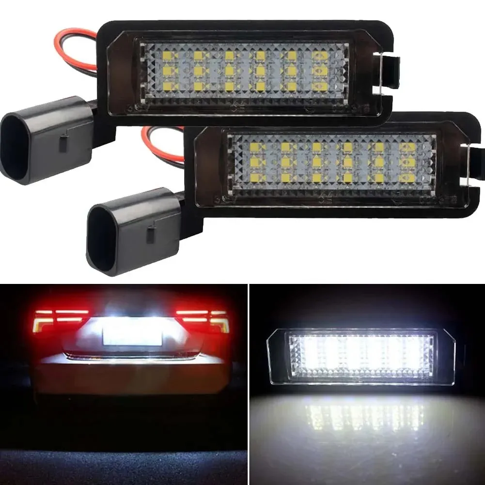 2Pcs 12V Car License Plate Lights Auto LED Lamp with Cable For VW Golf 4 5 6 7 MK4 MK7 Passat CC Polo Scirocco Skoda