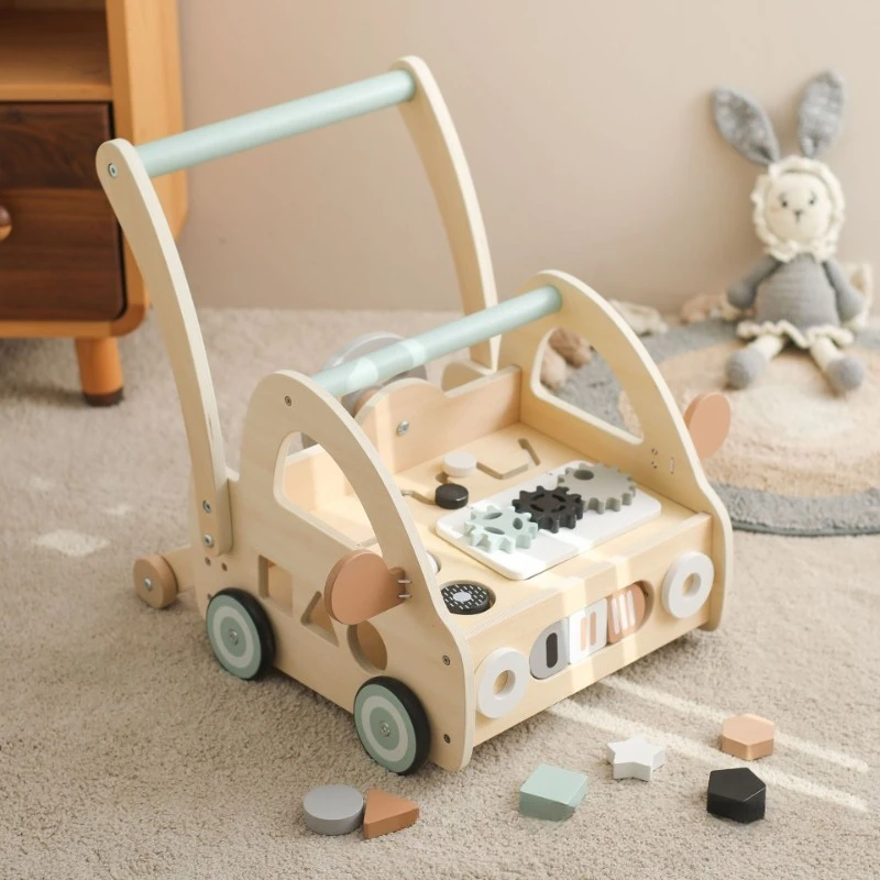 

‌Educational Wooden Baby Push Walker Toy Steering Wheel Shape Sorter Early Learning Walking Assistant Activity Cart forToddlers‌