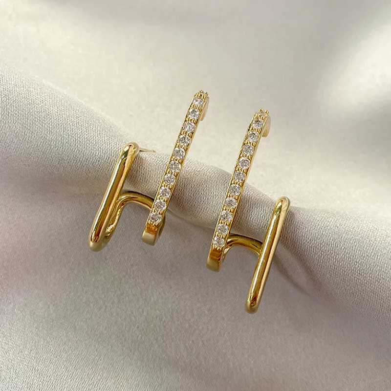 Korean Elegant Rhinestone U Shaped Stud Earrings for Women Hot Sale Fashion Simple Claw Earring Girls Party Daily Jewelry Gifts