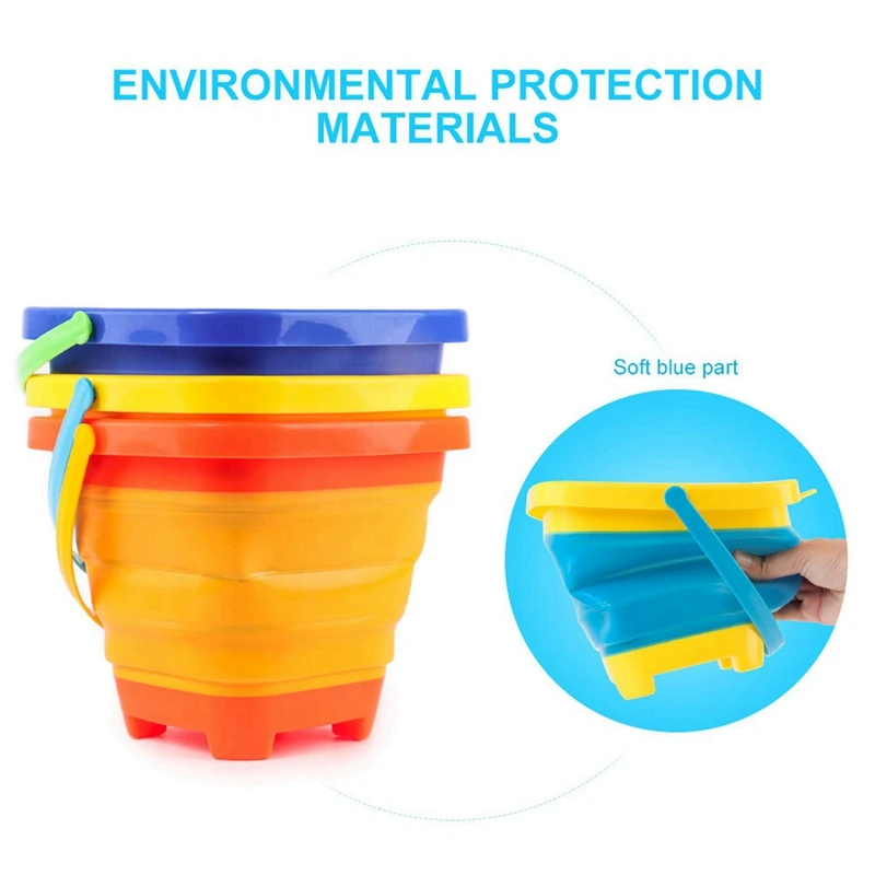 M15K-12PCS Foldable Bucket Foldable Pail Bucket Sand Buckets Silicone Collapsible Bucket For Kids Beach Play Camping 2L