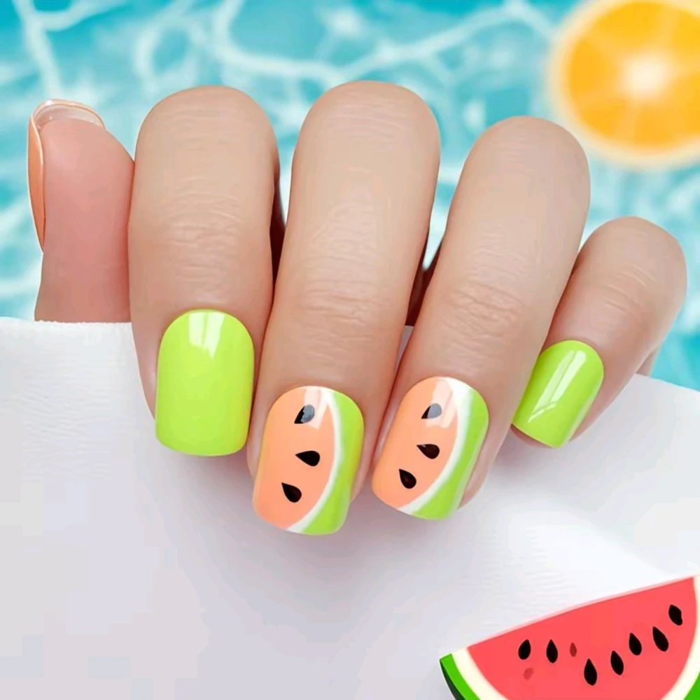 

Short Square Shape Acrylic Fake Nails With Glue Full Set Kit Press On Nails Faux Ongle Woman Finger Tips Manicure Accessory