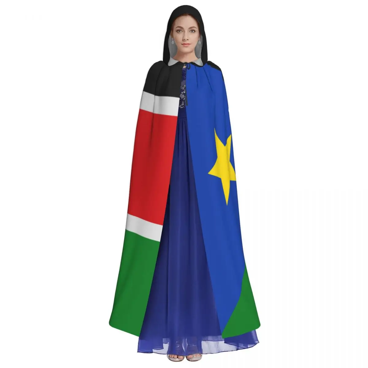 Long Cape Cloak South Sudan Flag Hooded Cloak Coat Autumn Hoodies