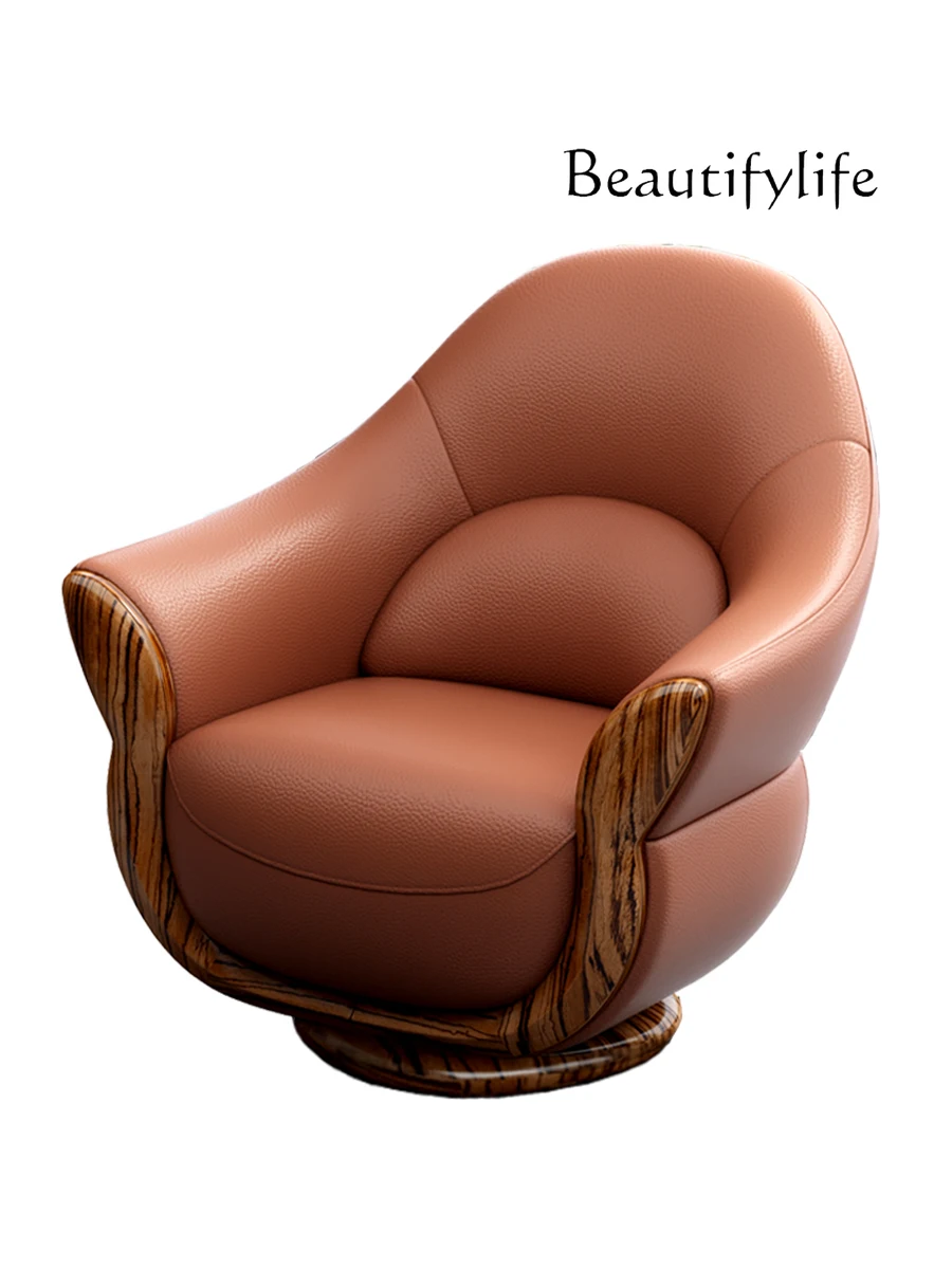 American Light Luxury Ugyen Wood Solid Wood Swivel Chair Modern Simple Home Living Room Bedroom Leisure Sofa