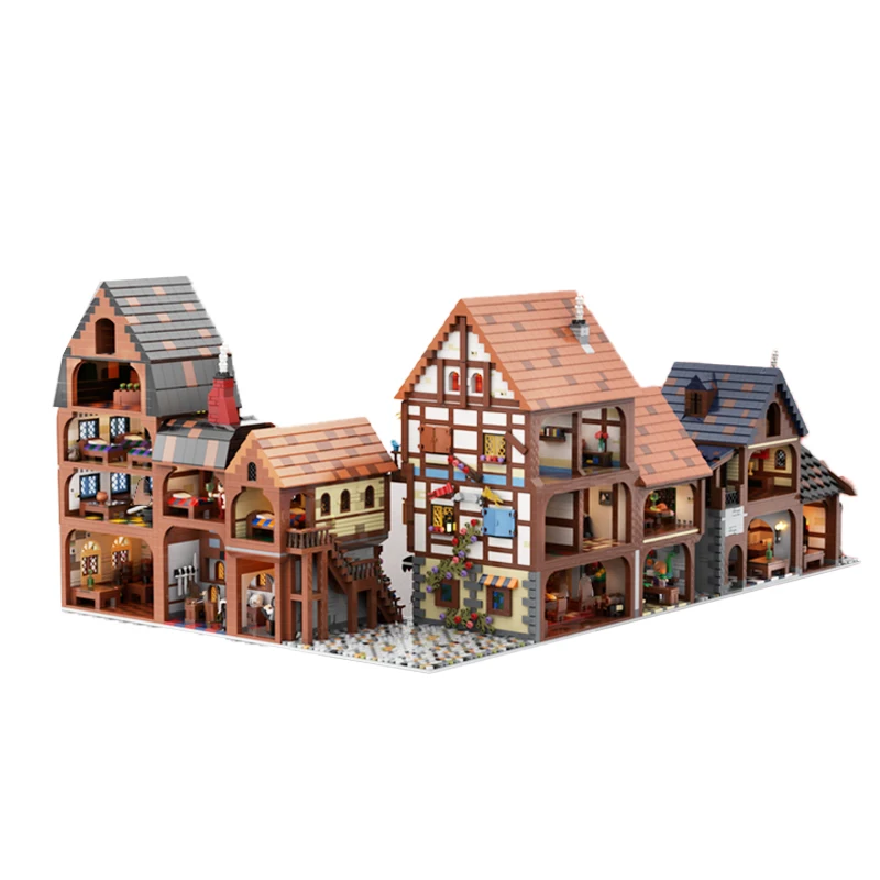 Classical Street View Medieval French House Castle Architecture Module Building Block Village Scene Model Children's Bricks Toys