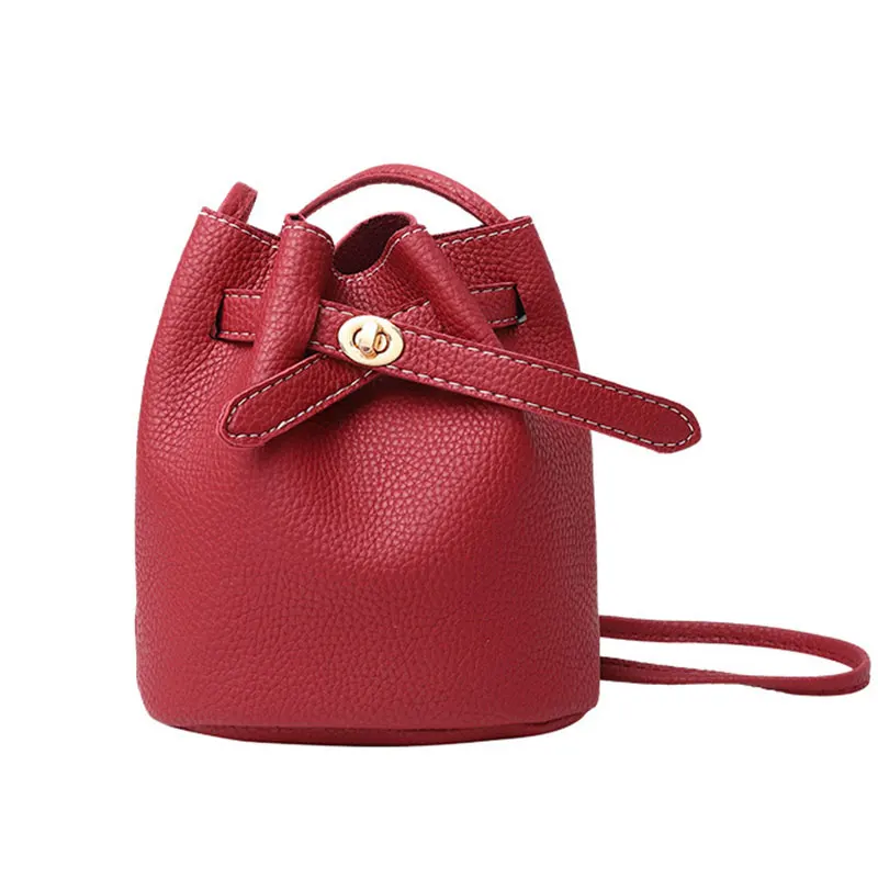 Korean PU Leather Bucket Bag Ladies Shoulder Bag Solid Color wild Drawstring Bag Large Capacity Messenger Bag Handbag