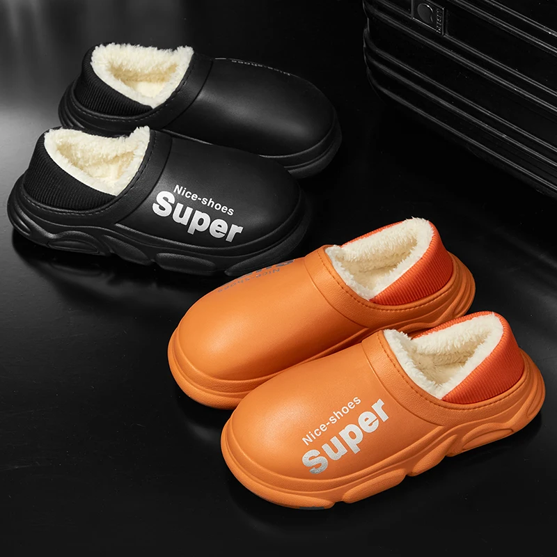 36~45 Couple Super Warm Mens Women Indoor Waterproof House Bedroom Flats Casual Fur Shoes Slippers For Home Cotton Shoes Boots