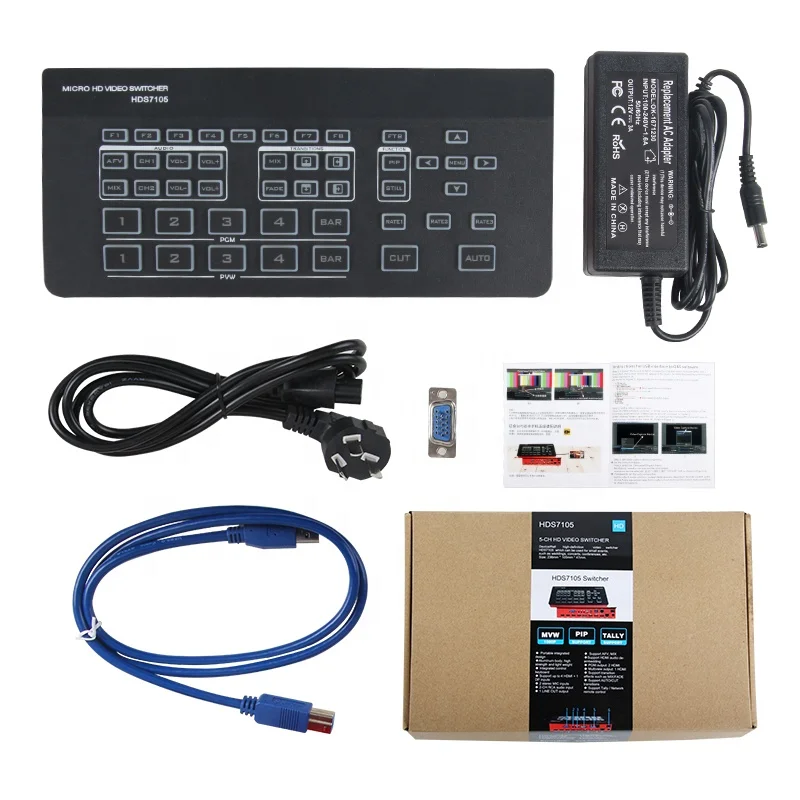 DeviceWell HDS7105 Super Mini Switcher 4 HD-MI + 1 DP inputs 5 channel 1080P OBS Stream HD SDI Video Switcher VS ATEM Mini Pro