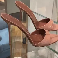 2025Summer new patent leather shallow open heel high heels, sexy and fashionable slim heels, pointed toe sandals for women