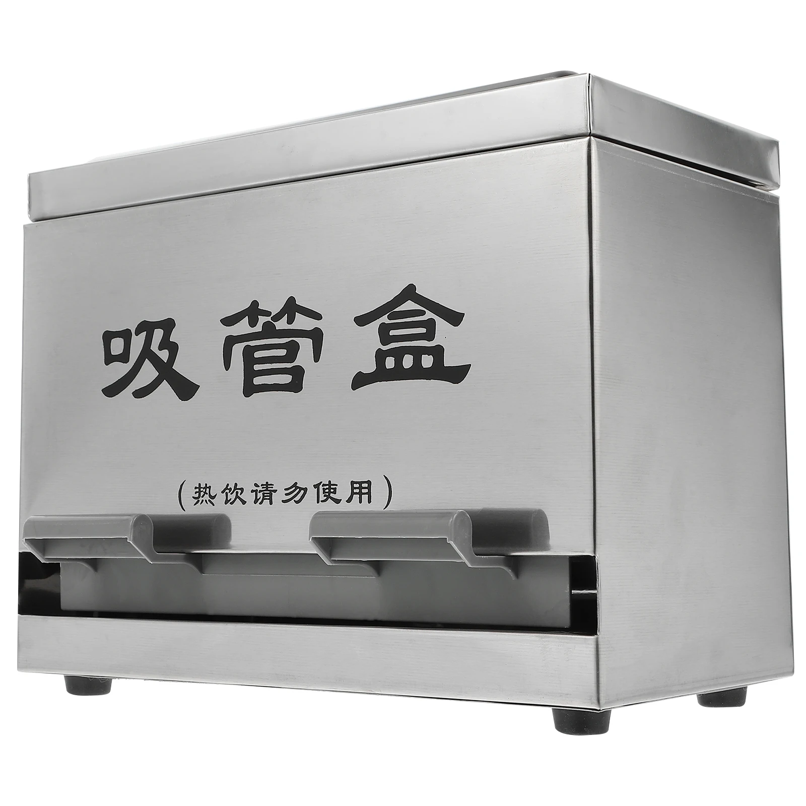 

Stainless Steel Straw Dispenser Container 2 Buttons for Restaurant Counter Holder Bracket Silver Color Storage Box