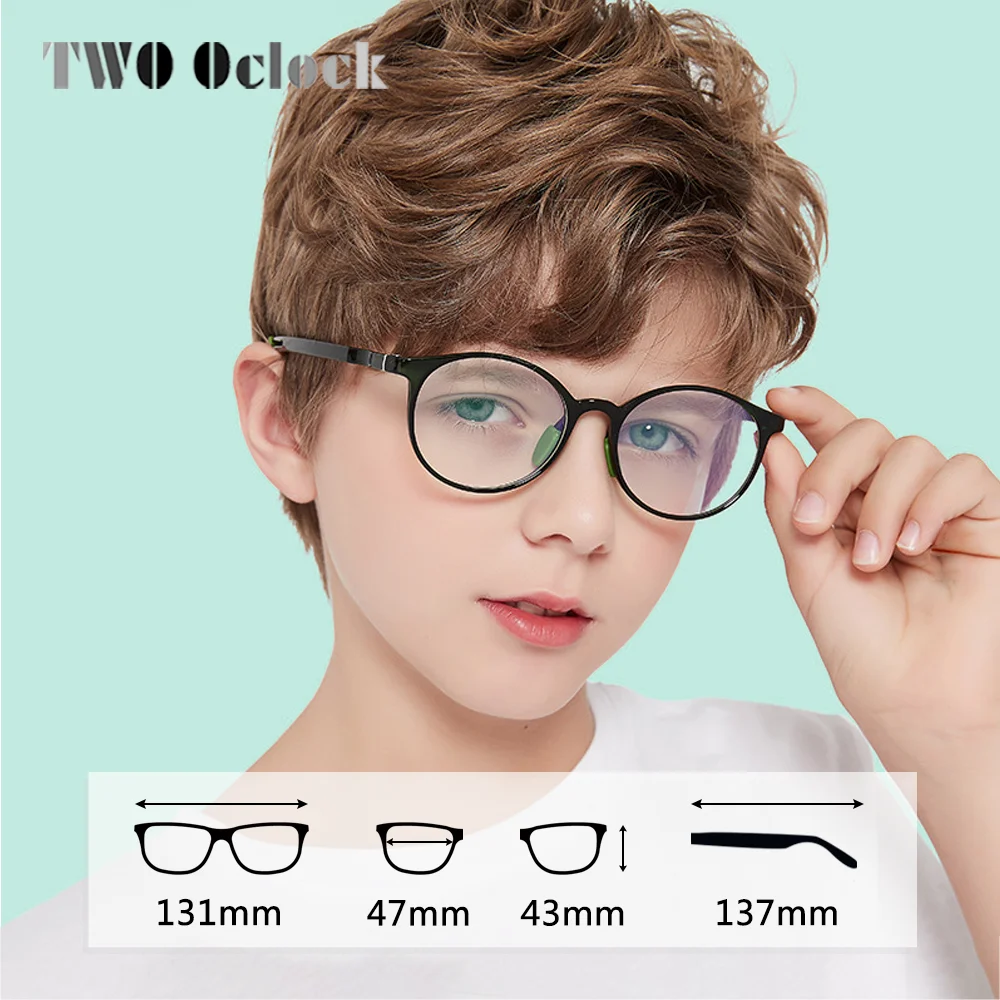 TWO Oclock Ultra-light TR90 Children Eyeglass Round Clear Glasses Transparent Eye Protection Blue Light Glasses Myopia D5108