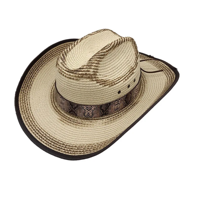 

New Hot Spring And Summer New Men's And Women's Western Denim Straw Straw Hat Sun-proof Woven Knight's Cap Sun Hat