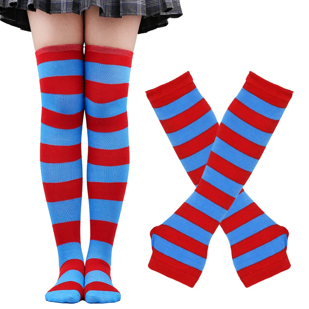 1 Set Striped Arm Sleeves Tights Over Knee Stockings Halloween Cosplay Arm Warmers Harajuku Thigh High Socks Lolita Arm Covers