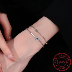 925 Sterling Silver Beads Double Fold Bracelet Shiny Zircon Ring Pendant Women Fashion Temperament Bracelet Birthday Jewelry