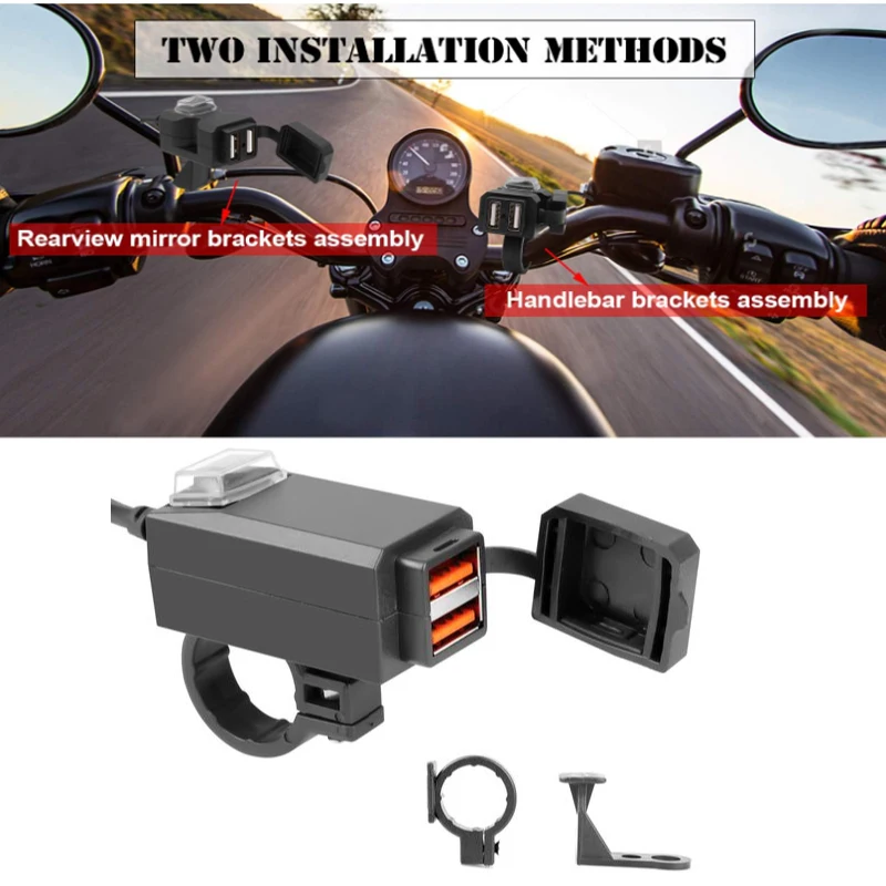 12V-24V QC3.0/3.1A Dual USB Port Motorcycle Phone Charger With Switch Waterproof 12V-24V Power Adapter Motorcycle Accessories