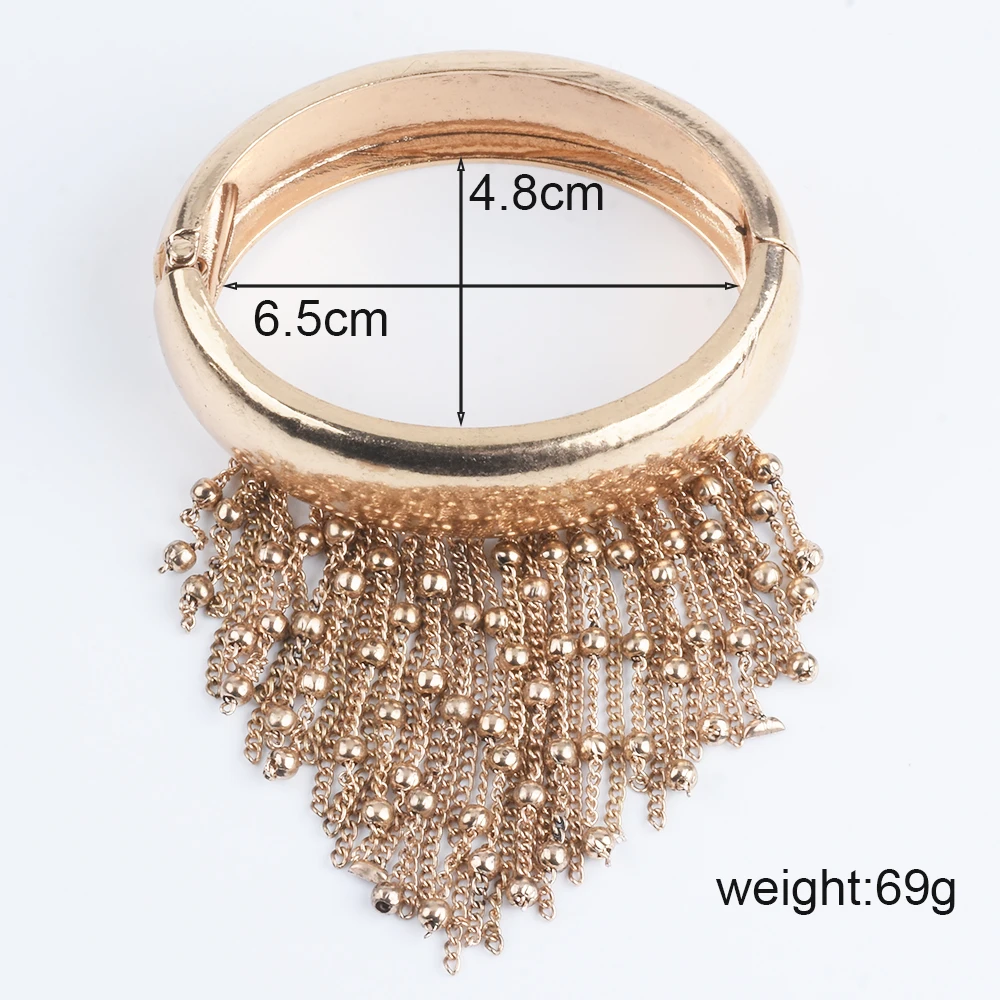 Fashion Trend Golden Hard Metal Punk Thick Wide Opened Bangles Bracelets Women Vintae Statement Chains Tassel Bangle Jewelry