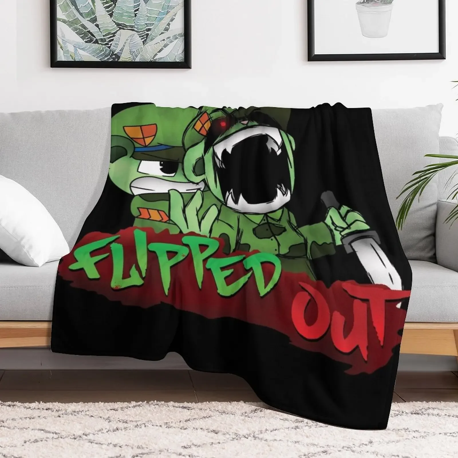 fnf htf flippy vs fliqpy graffiti Throw Blanket Flannel Fabric Flannel Hair Blankets