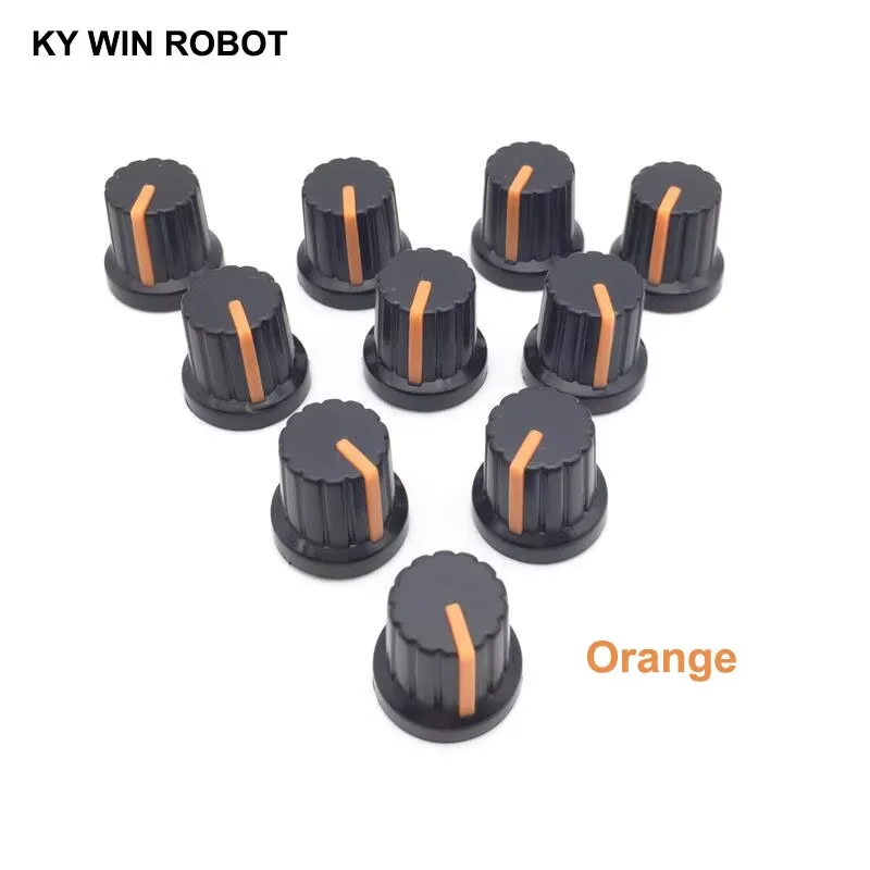 

New 10 Pcs Orange 6mm Shaft Hole Dia Plastic Threaded Knurled Potentiometer Knobs Caps