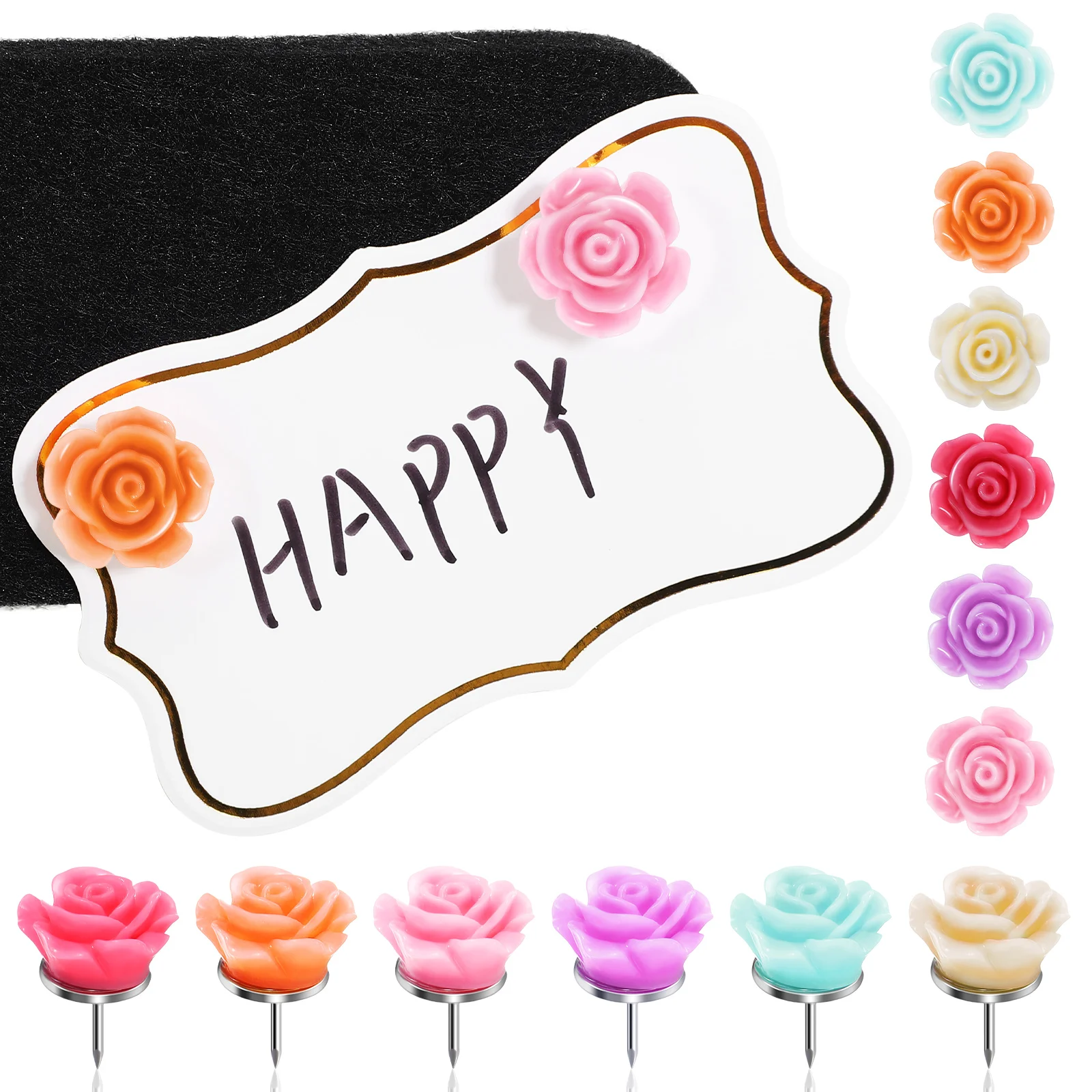 

50Pcs Cute Push Pins Rose Shaped Thumb Tacks for Wall Bulletin Board Decorative Flower Pushpins Cork Board Accessories